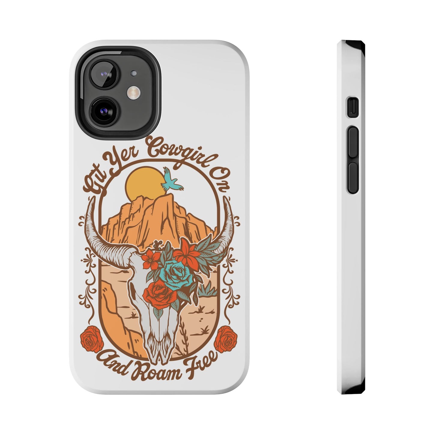 Phone Case - Cowgirl with Flowers and Cow Skull Design