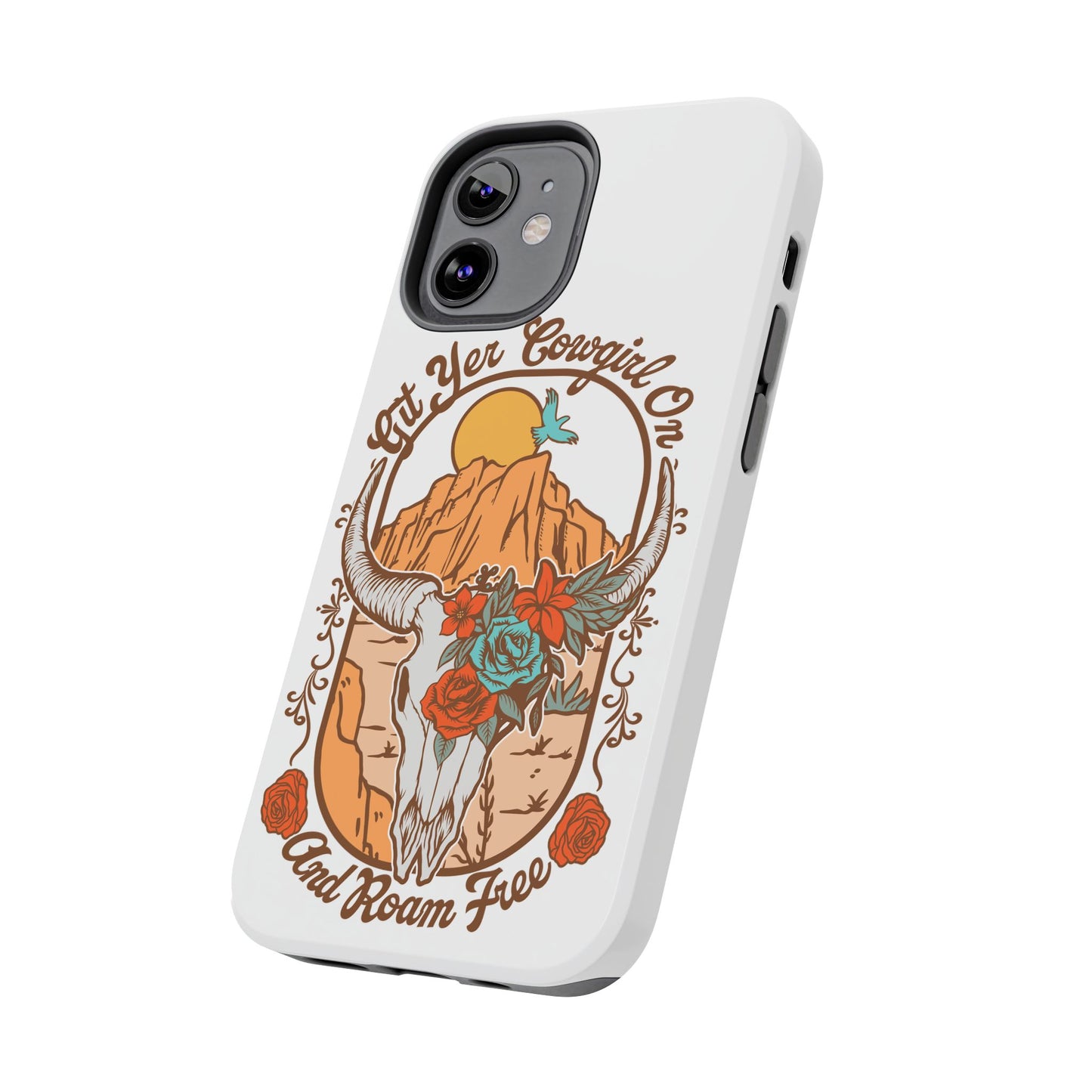 Phone Case - Cowgirl with Flowers and Cow Skull Design