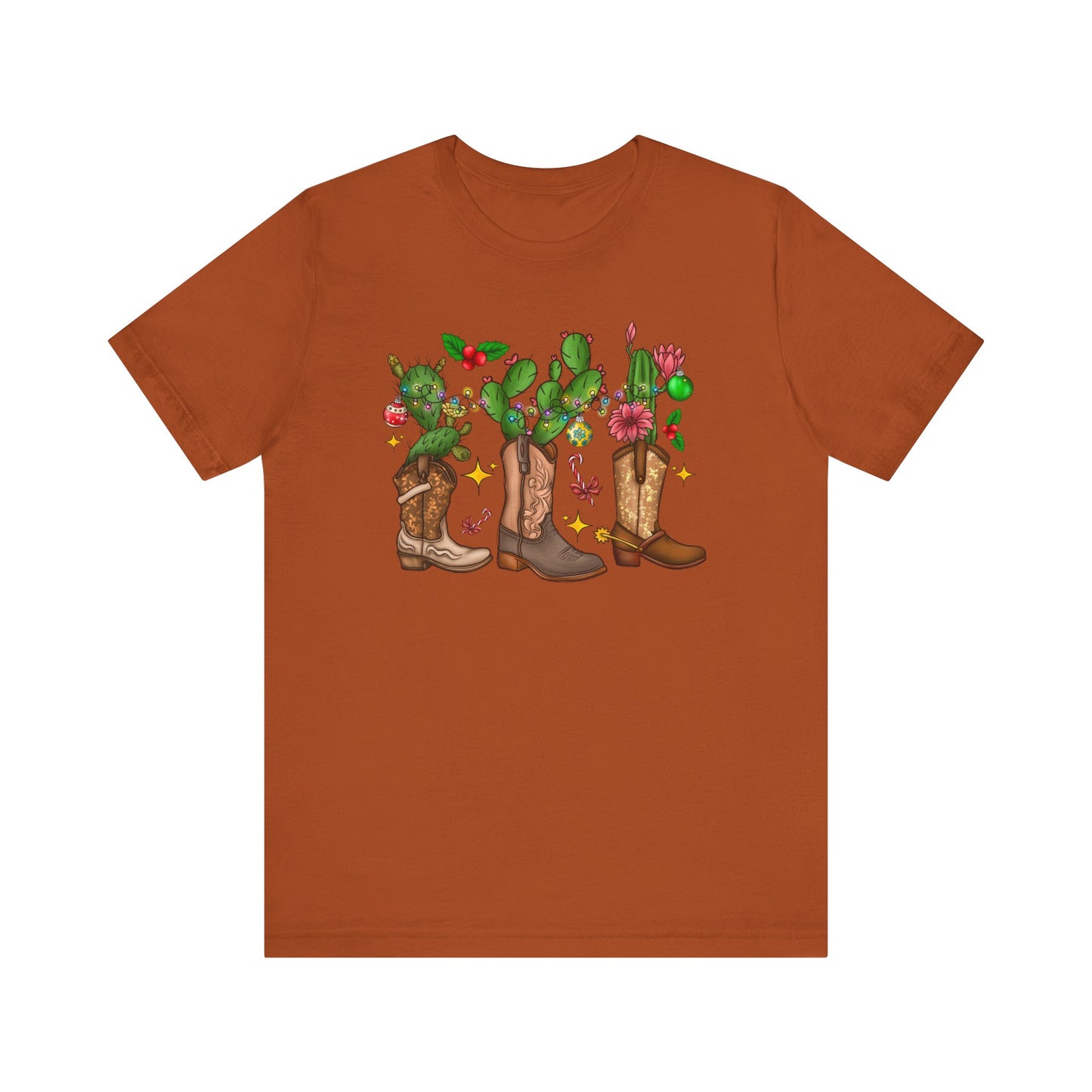 Unisex Jersey Short Sleeve Tee Cowboy Boot Christmas Cactus