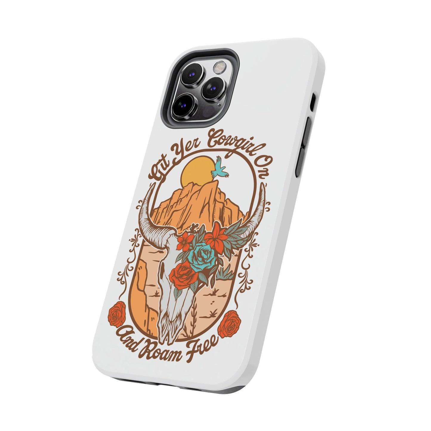 Phone Case - Cowgirl with Flowers and Cow Skull Design