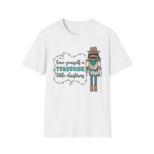 Unisex Softstyle T-Shirt Cowboy Nutcracker "Have a Turquoise Christmas"