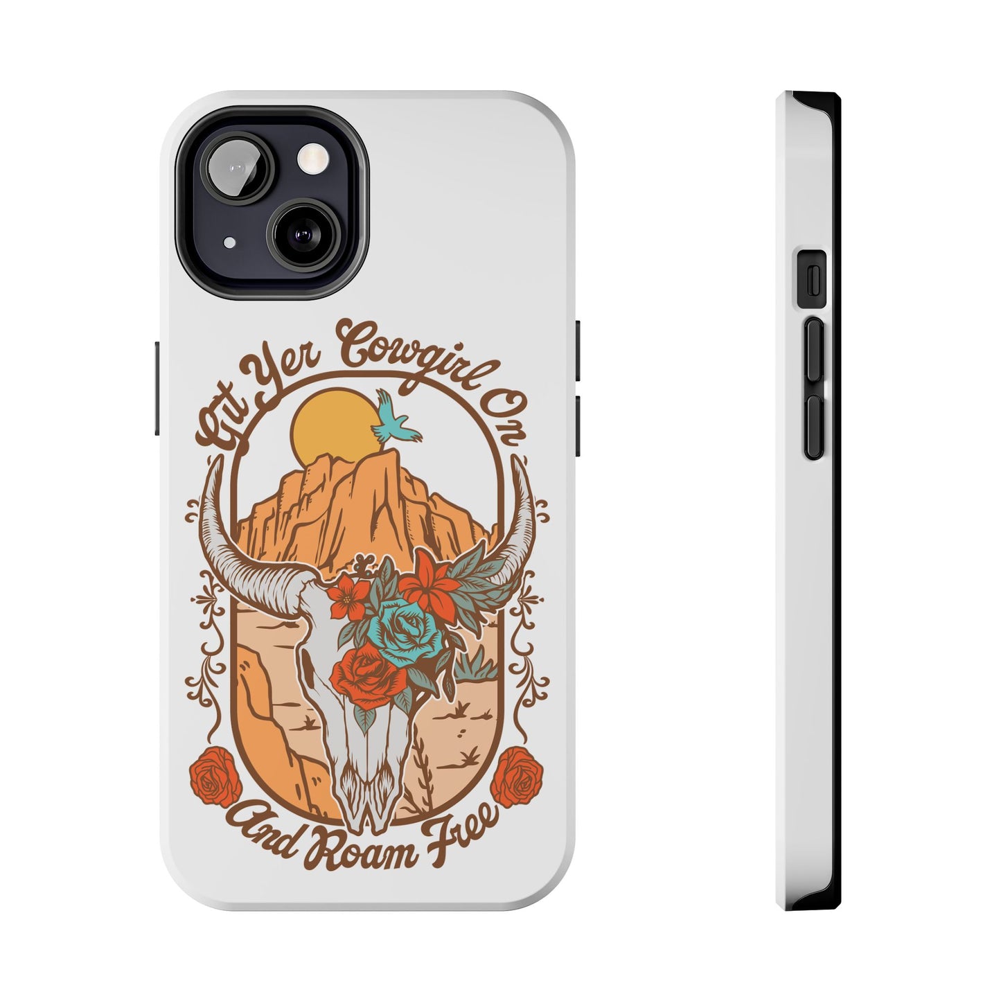 Phone Case - Cowgirl with Flowers and Cow Skull Design