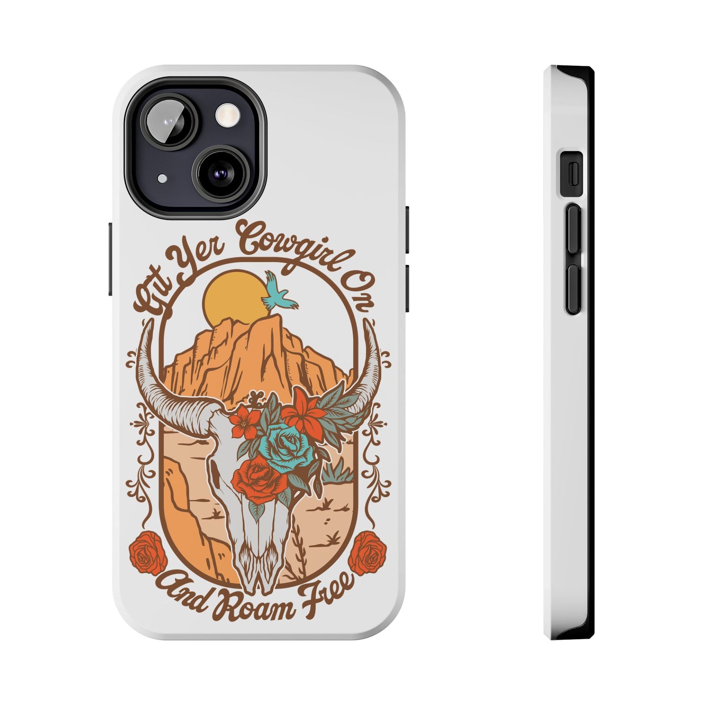 Phone Case - Cowgirl with Flowers and Cow Skull Design