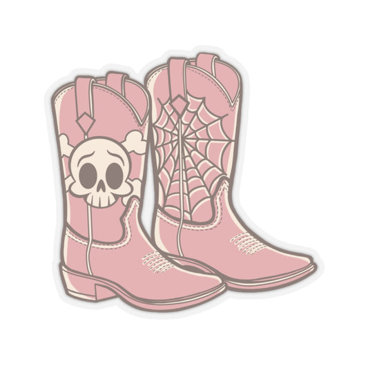 Sticker - Spooky Pink Cowgirl Boots with Skull and Spider Web for Halloween