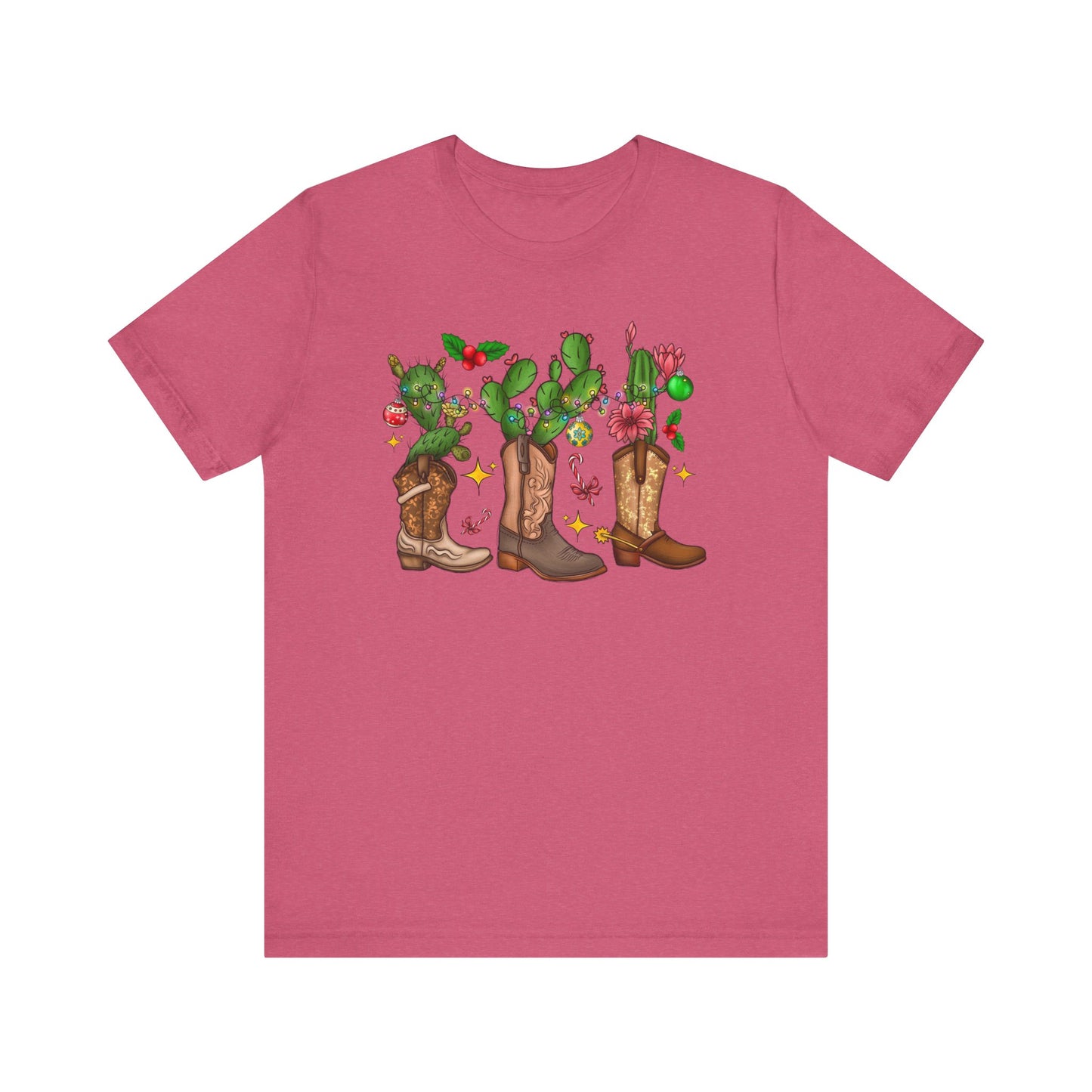 Unisex Jersey Short Sleeve Tee Cowboy Boot Christmas Cactus