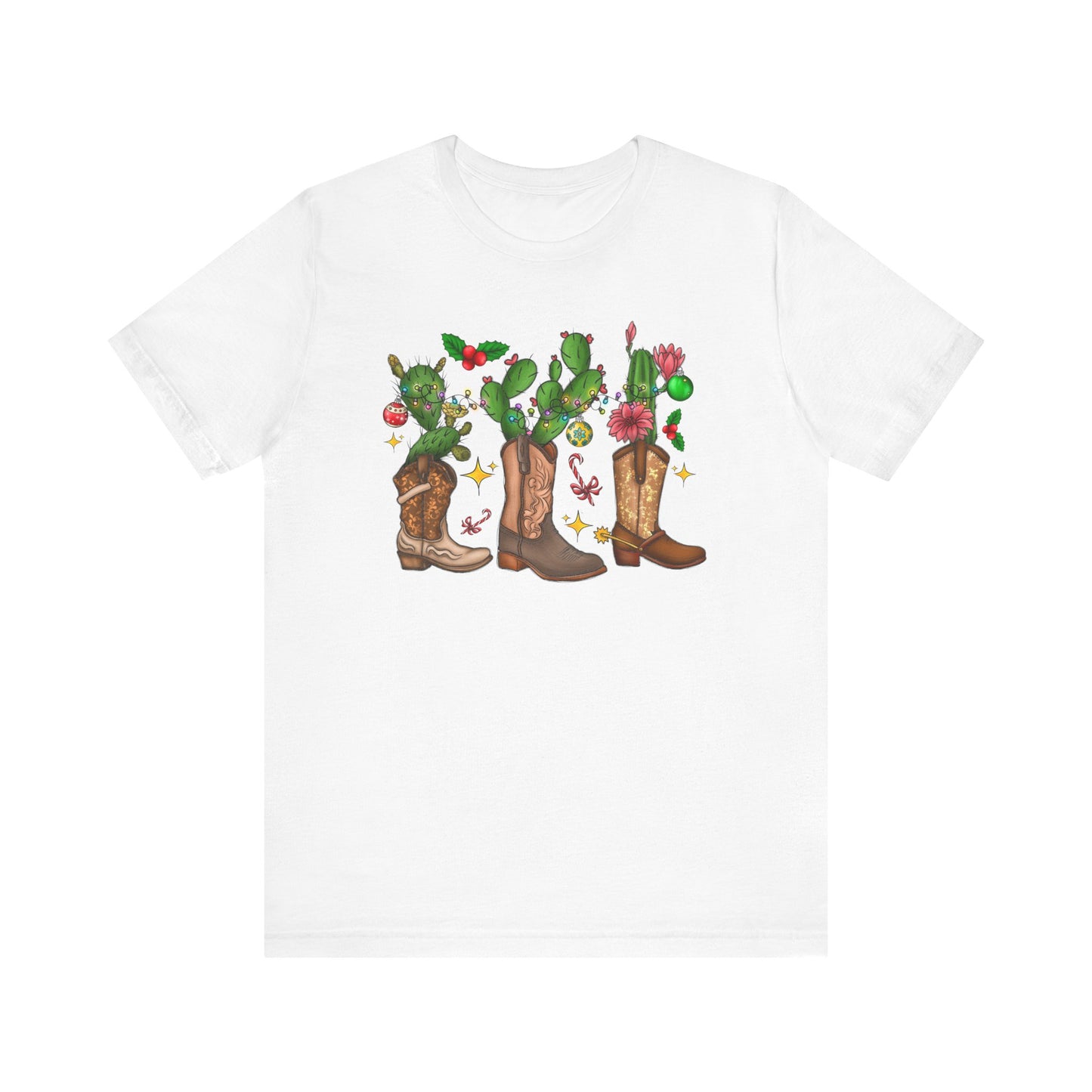 Unisex Jersey Short Sleeve Tee Cowboy Boot Christmas Cactus