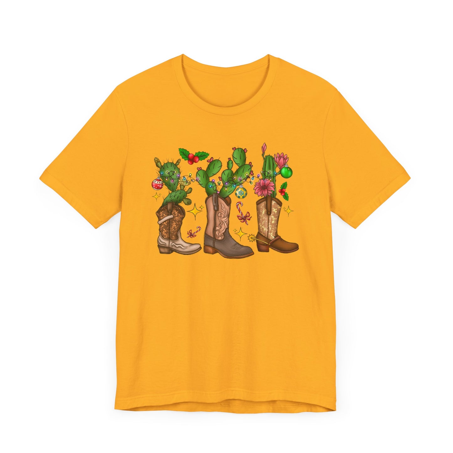 Unisex Jersey Short Sleeve Tee Cowboy Boot Christmas Cactus