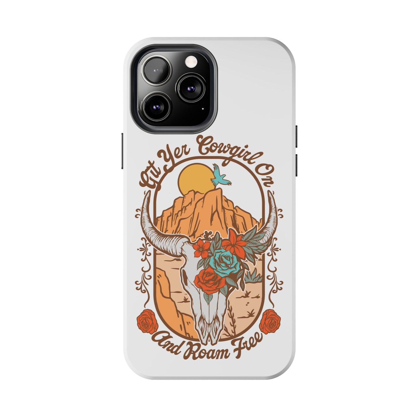 Phone Case - Cowgirl with Flowers and Cow Skull Design