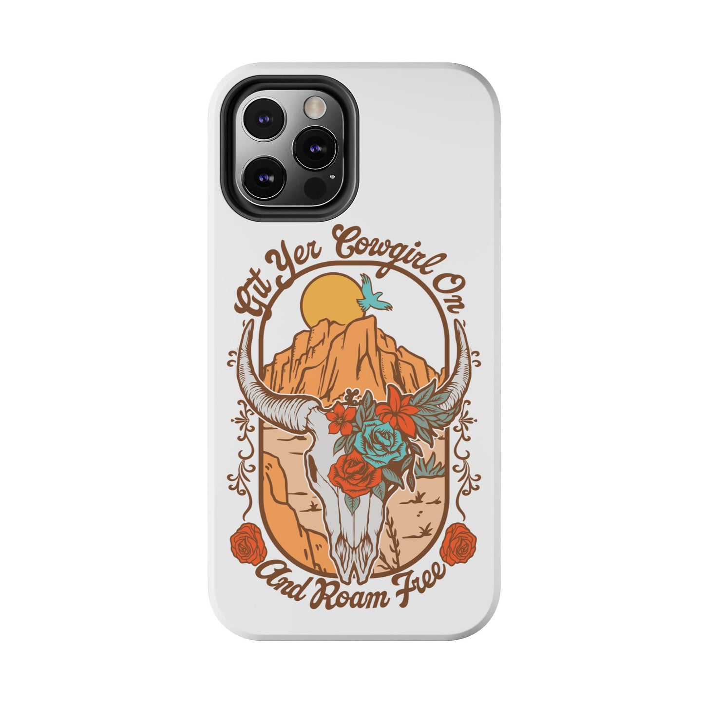 Phone Case - Cowgirl with Flowers and Cow Skull Design