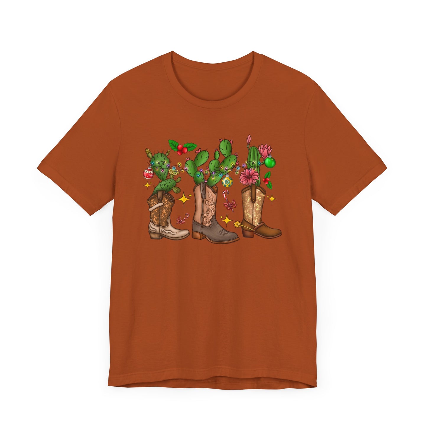 Unisex Jersey Short Sleeve Tee Cowboy Boot Christmas Cactus