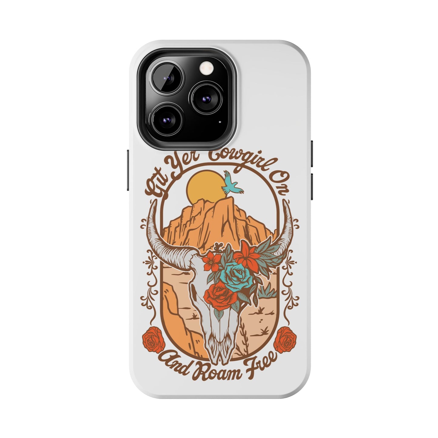 Phone Case - Cowgirl with Flowers and Cow Skull Design