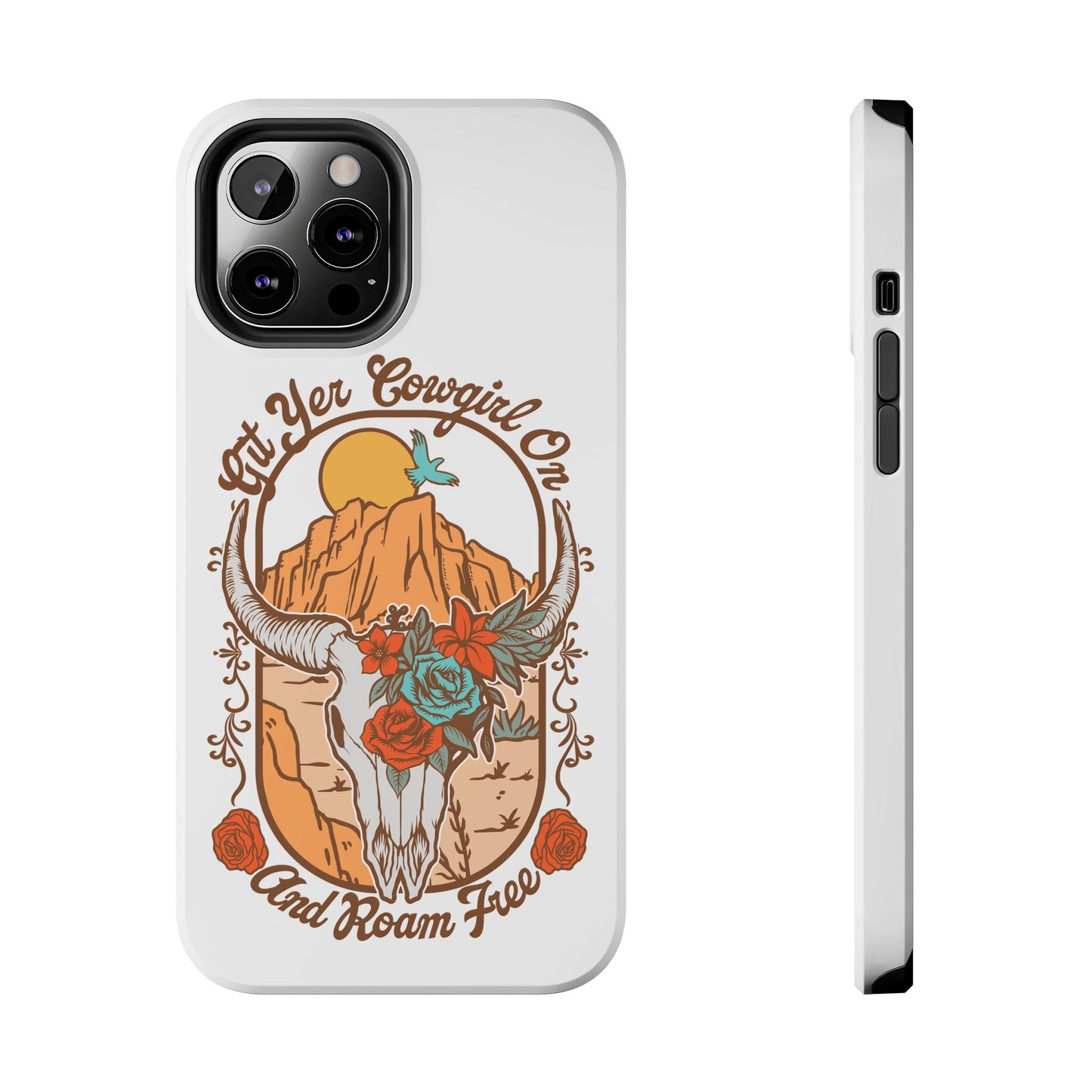 Phone Case - Cowgirl with Flowers and Cow Skull Design