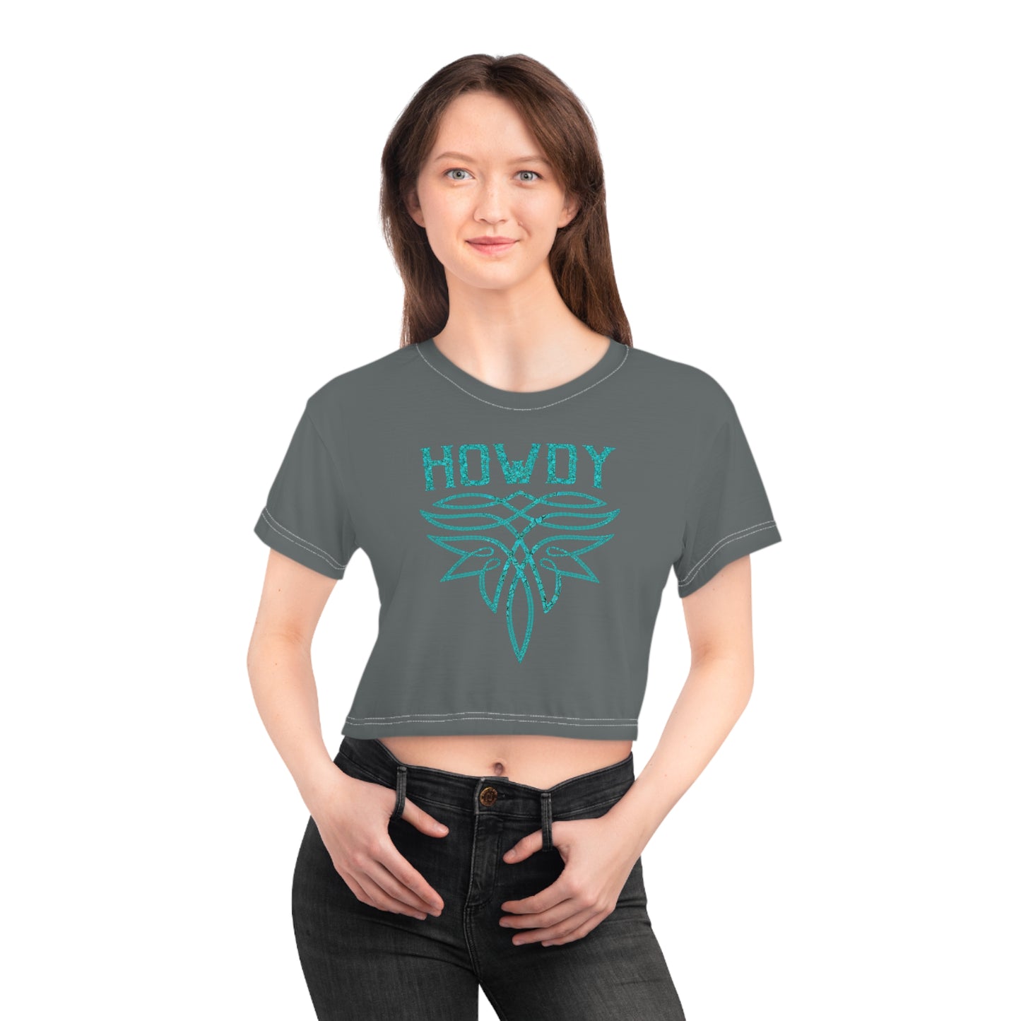 Turquoise Boot Stitching Crop Tee