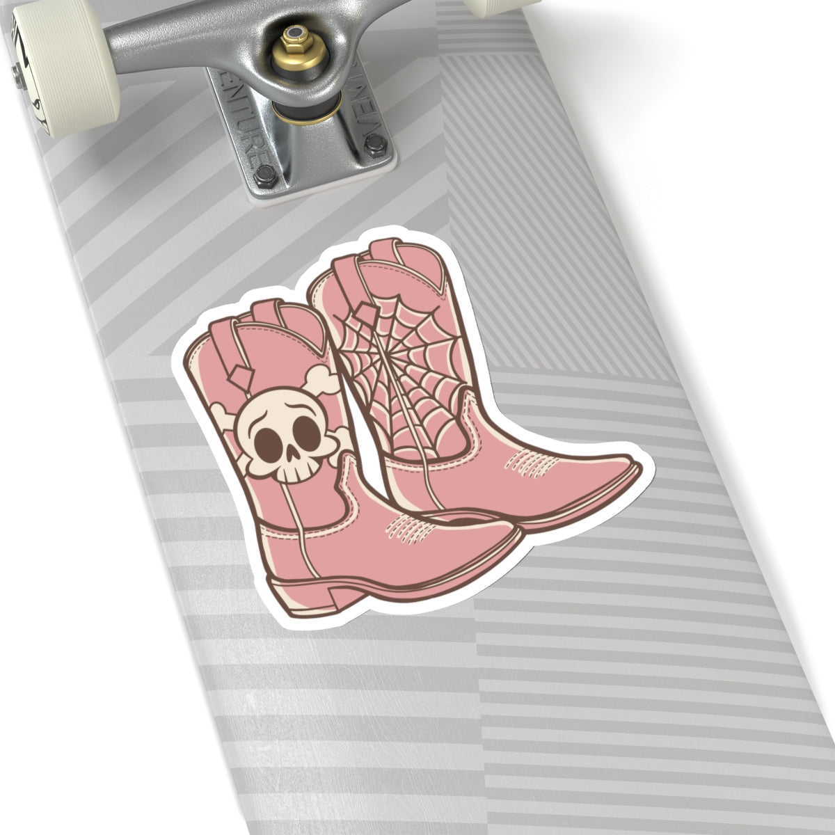 Sticker - Spooky Pink Cowgirl Boots with Skull and Spider Web for Halloween