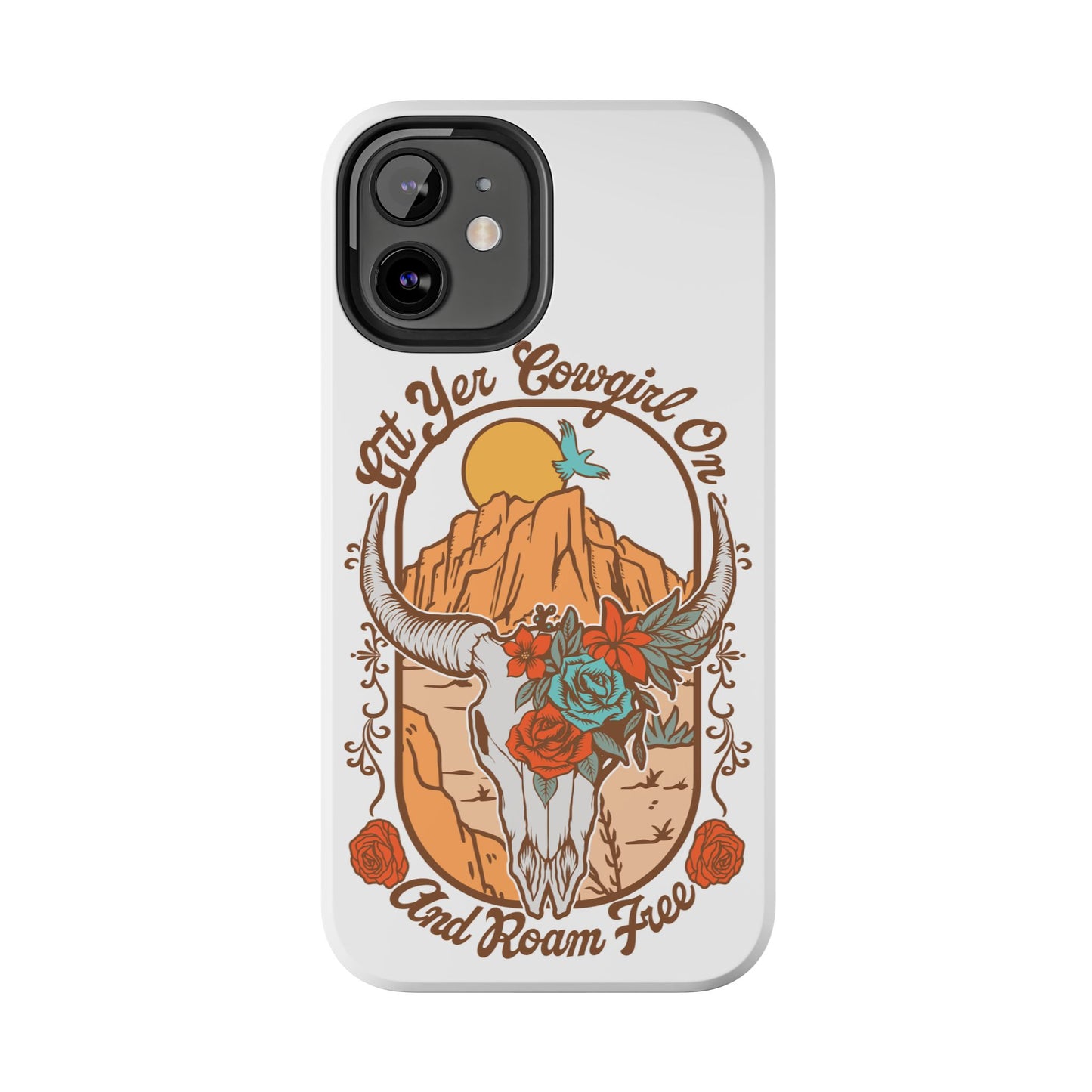 Phone Case - Cowgirl with Flowers and Cow Skull Design