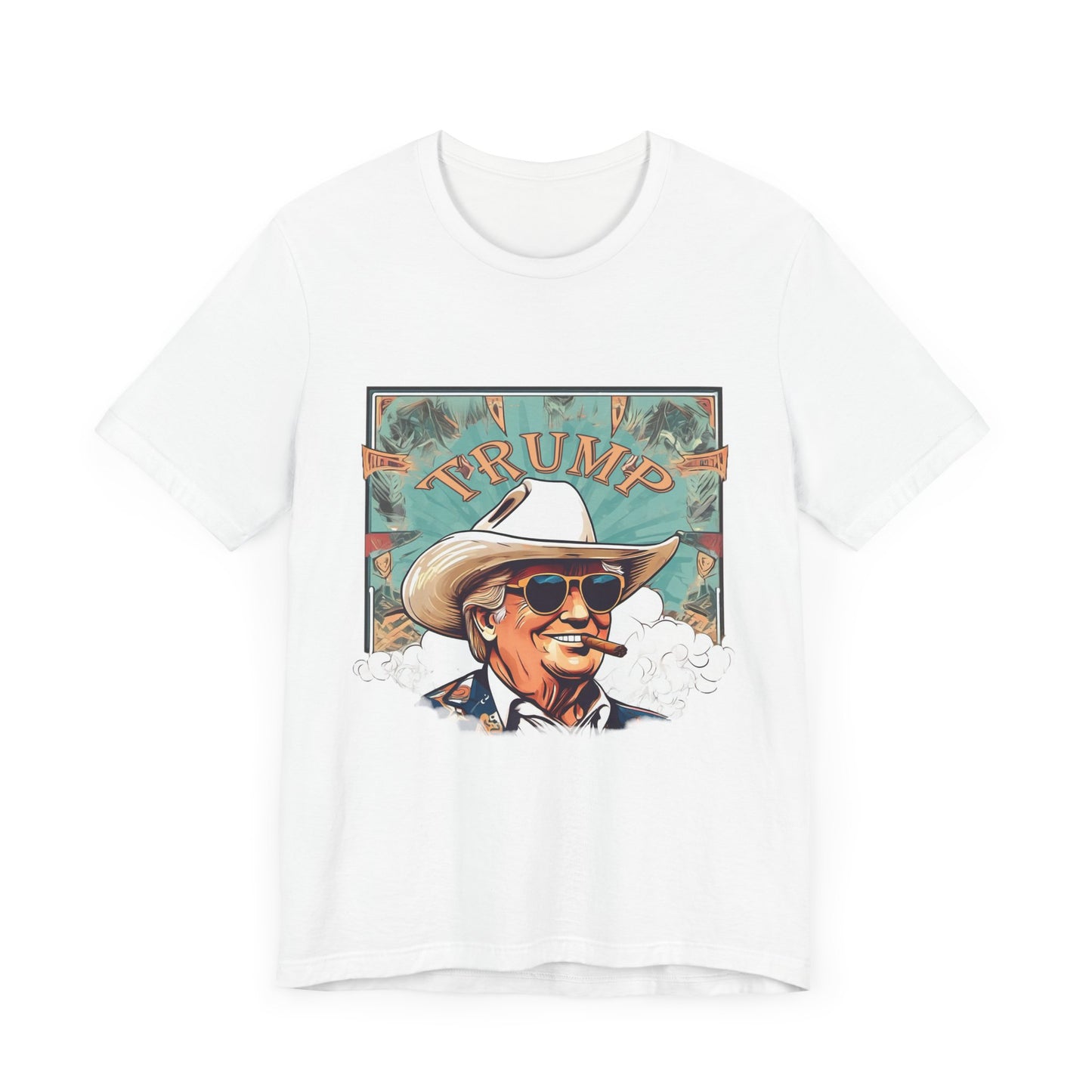 Graphic Tee - Donald Trump Cartoon Cowboy Hat White Cotton Shirt