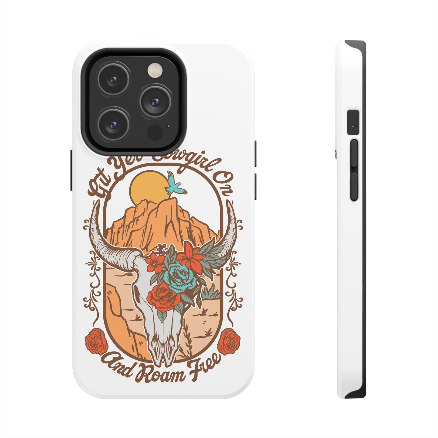 Phone Case - Cowgirl with Flowers and Cow Skull Design