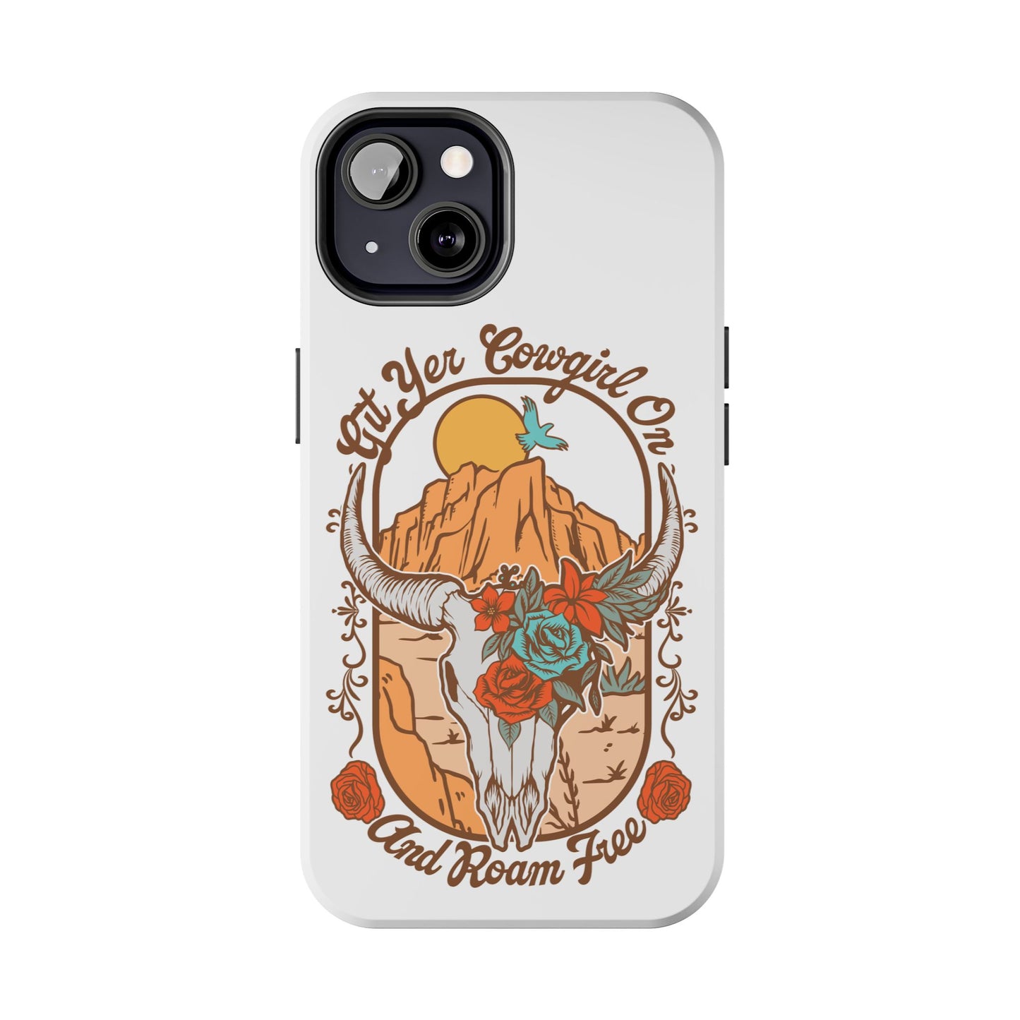 Phone Case - Cowgirl with Flowers and Cow Skull Design