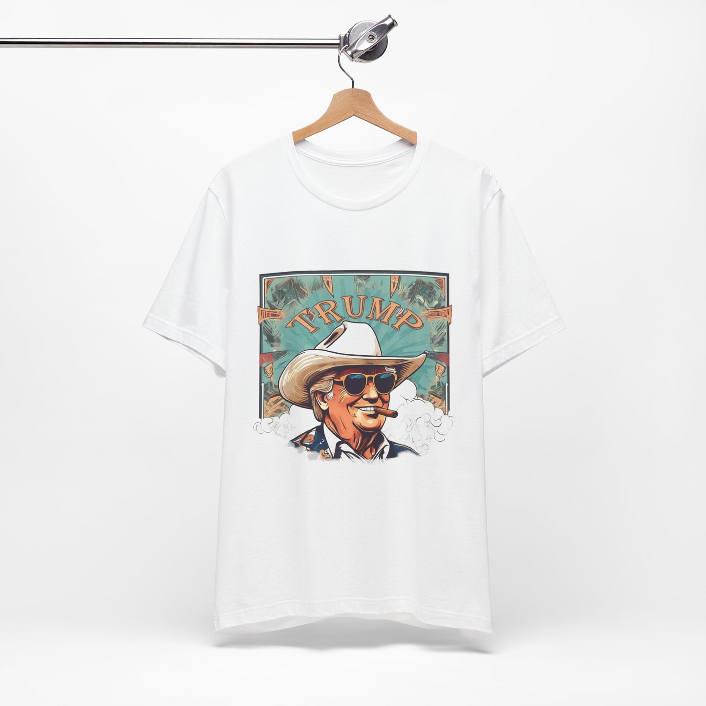 Graphic Tee - Donald Trump Cartoon Cowboy Hat White Cotton Shirt