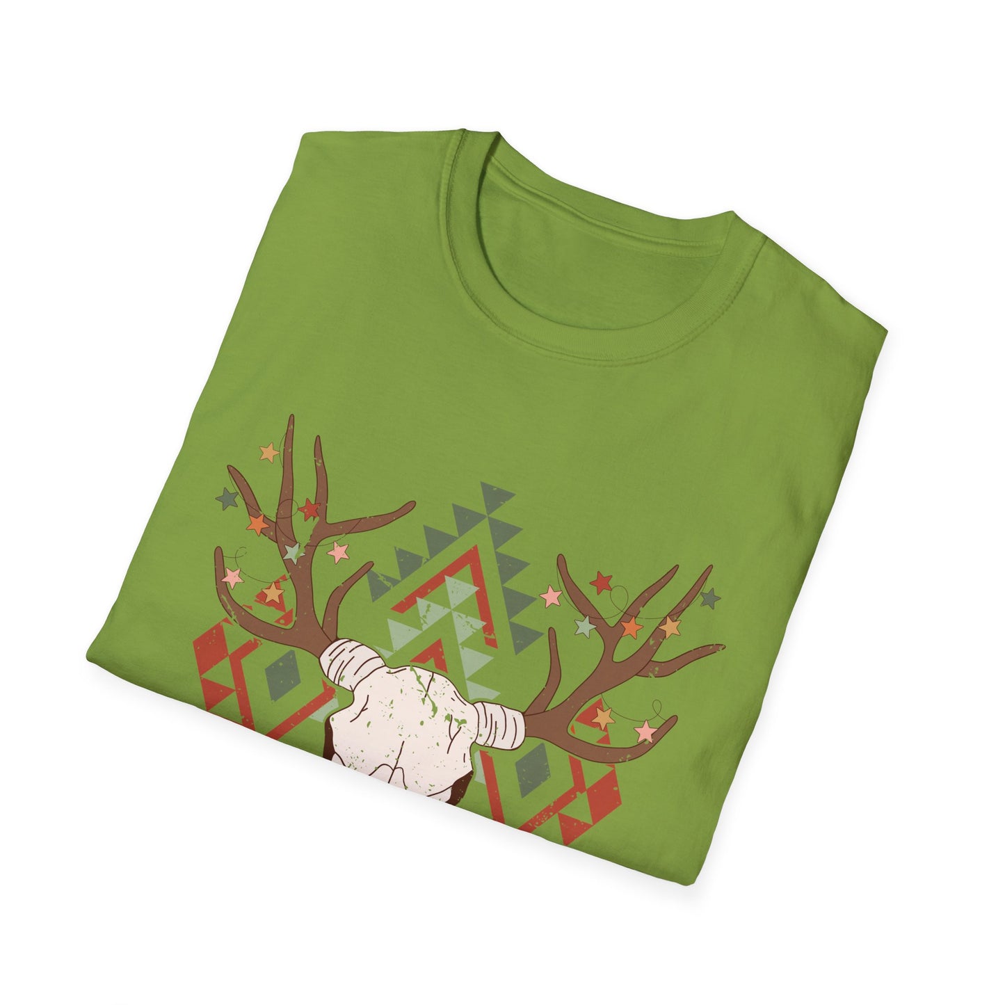 Unisex Softstyle T-Shirt Tribal Deer Skull Christmas Themed shirt