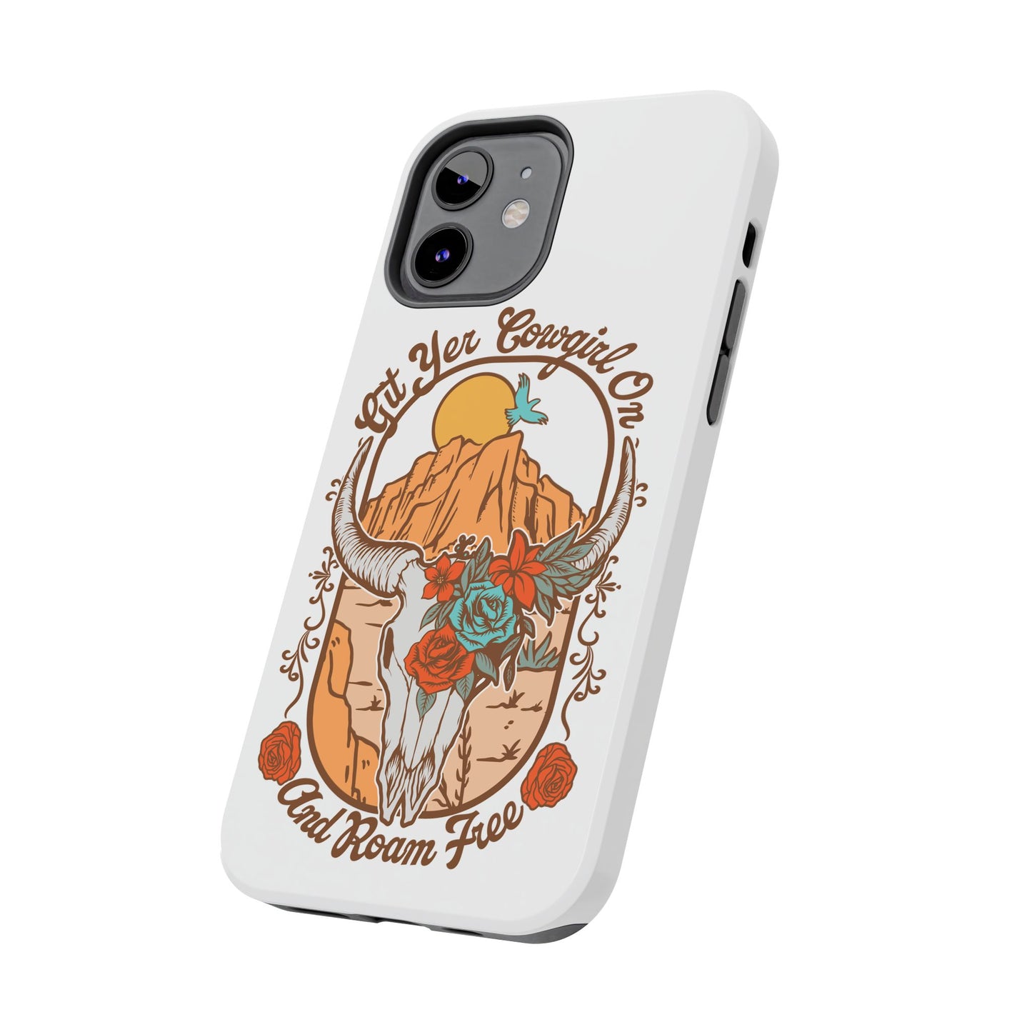 Phone Case - Cowgirl with Flowers and Cow Skull Design