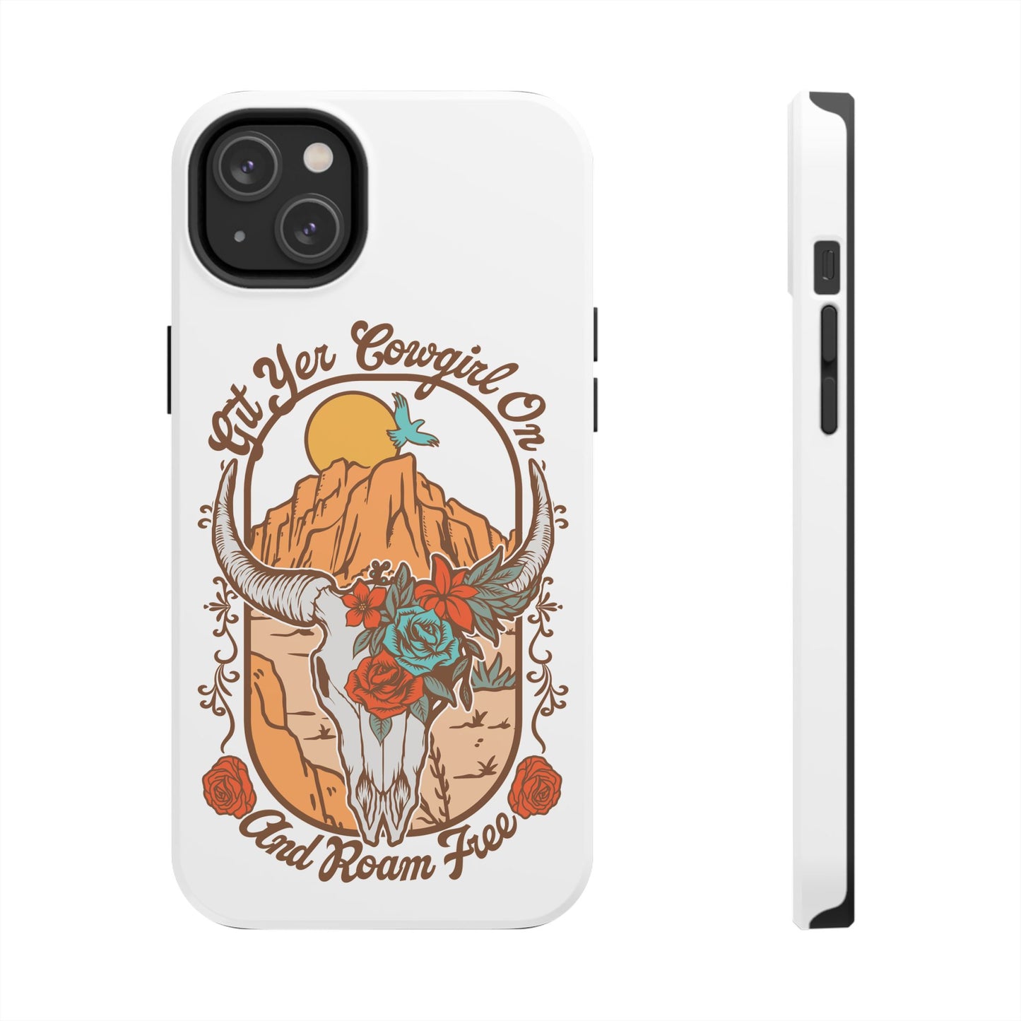 Phone Case - Cowgirl with Flowers and Cow Skull Design