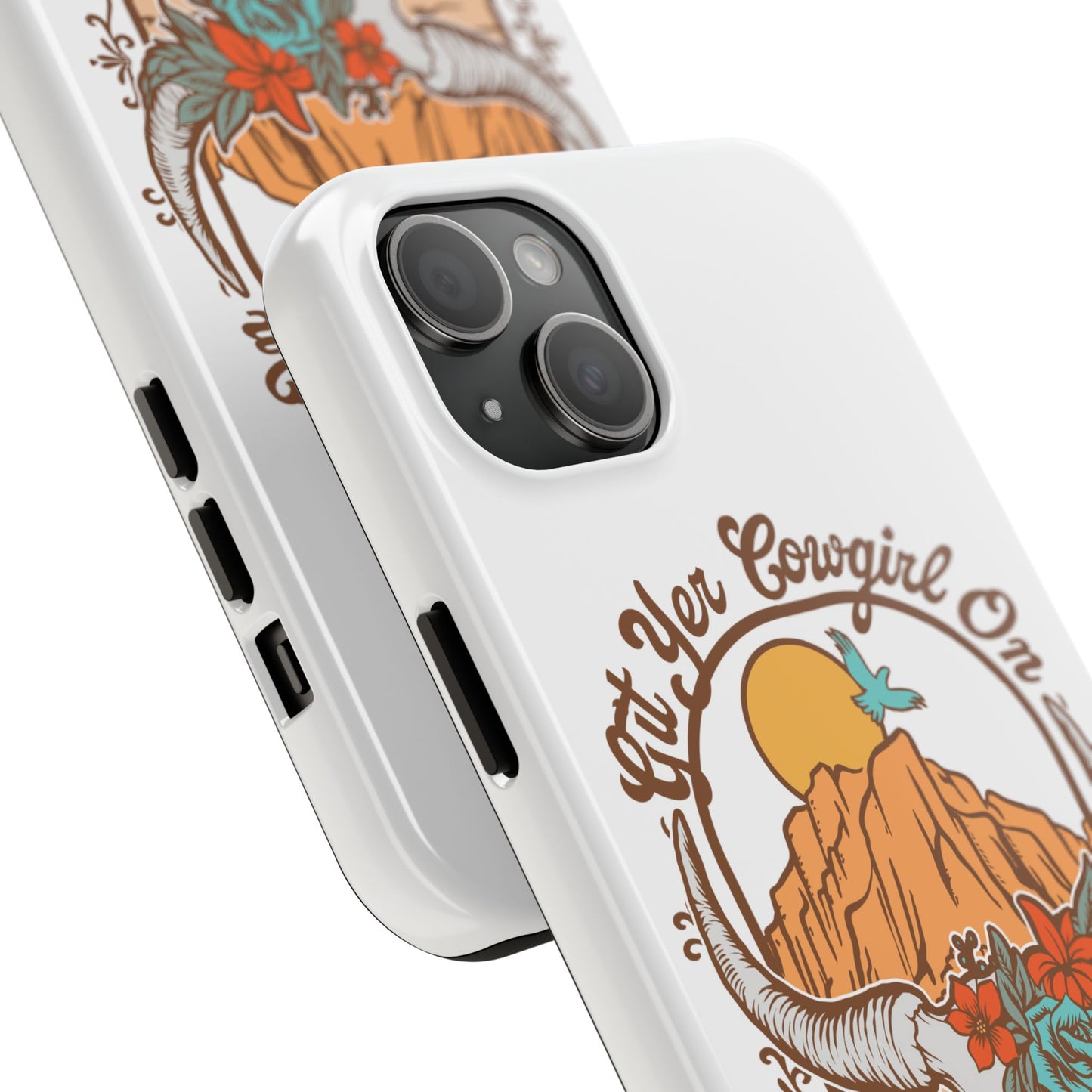 Phone Case - Cowgirl with Flowers and Cow Skull Design