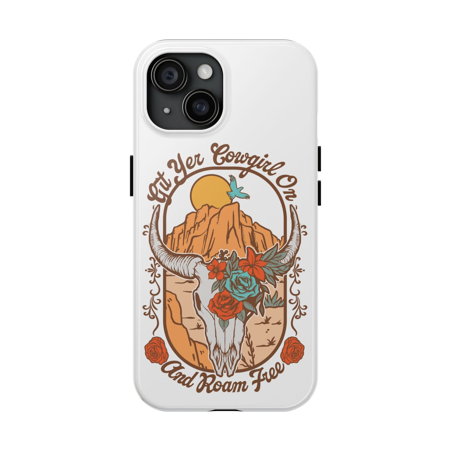 Phone Case - Cowgirl with Flowers and Cow Skull Design