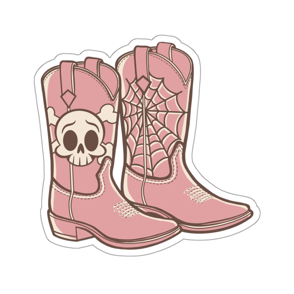 Sticker - Spooky Pink Cowgirl Boots with Skull and Spider Web for Halloween