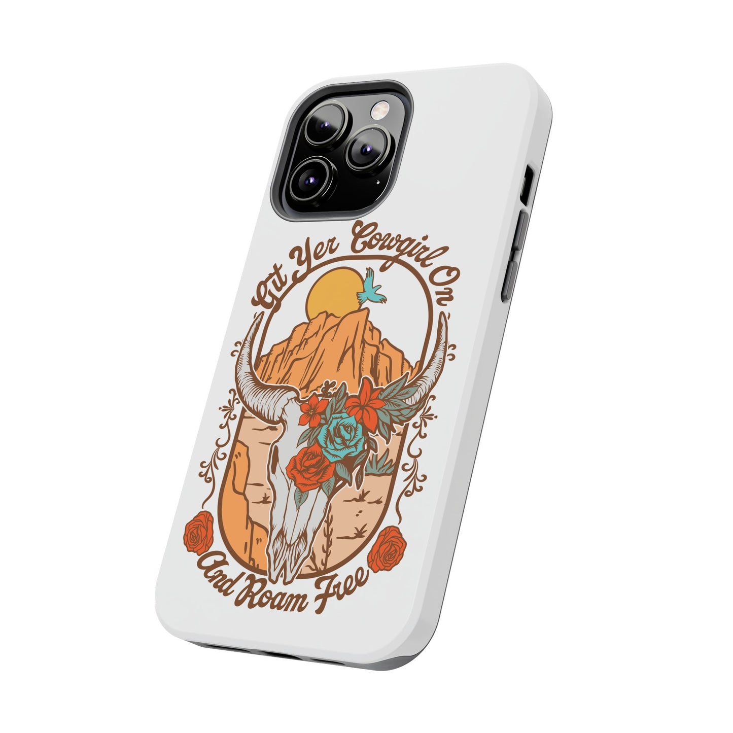 Phone Case - Cowgirl with Flowers and Cow Skull Design