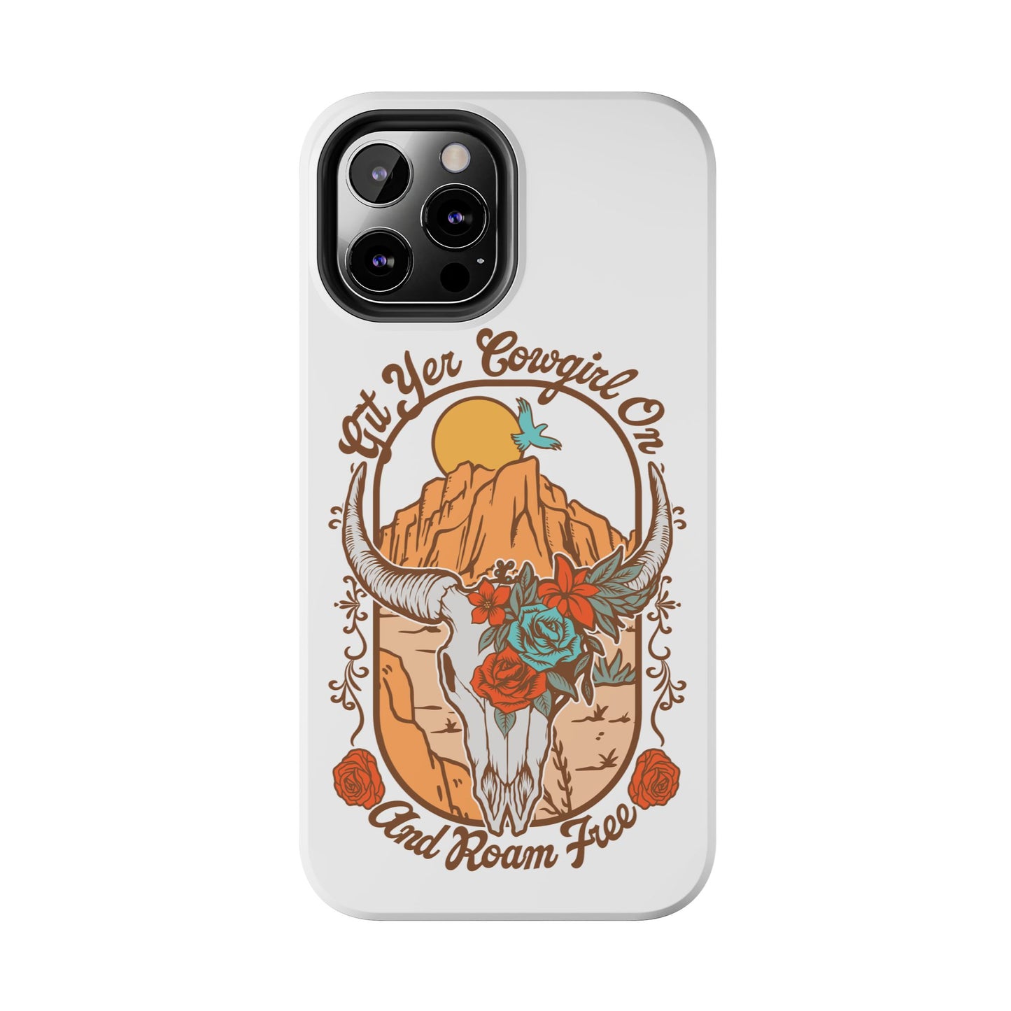 Phone Case - Cowgirl with Flowers and Cow Skull Design