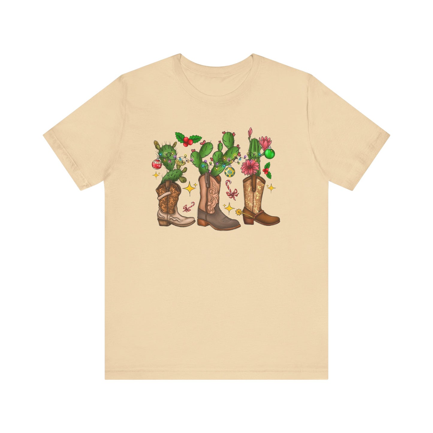 Unisex Jersey Short Sleeve Tee Cowboy Boot Christmas Cactus