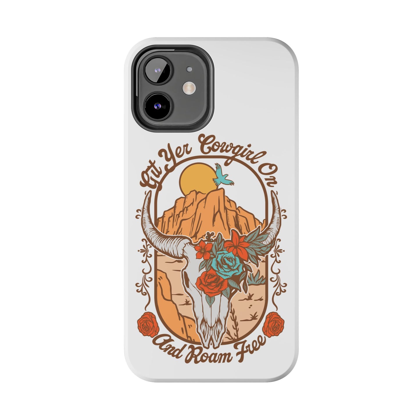 Phone Case - Cowgirl with Flowers and Cow Skull Design