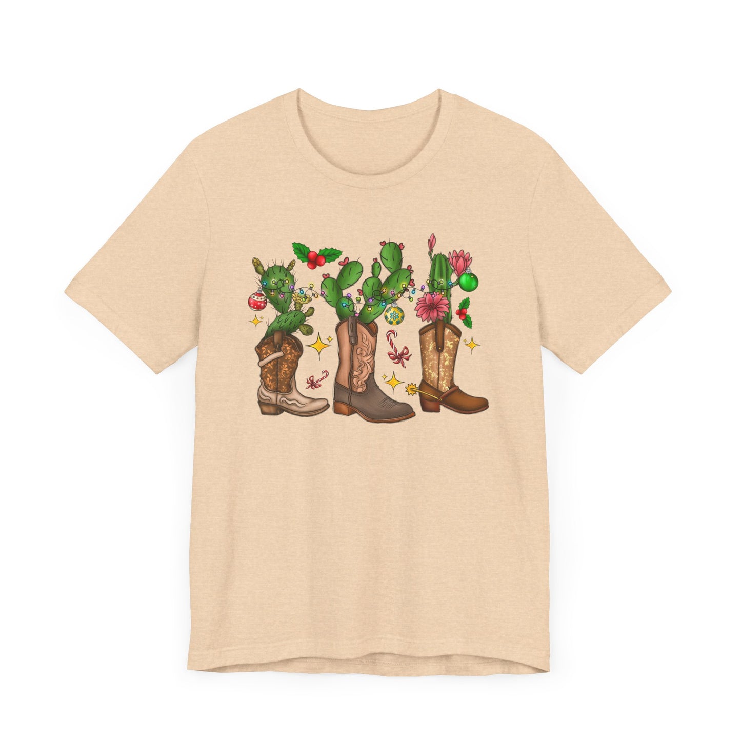 Unisex Jersey Short Sleeve Tee Cowboy Boot Christmas Cactus