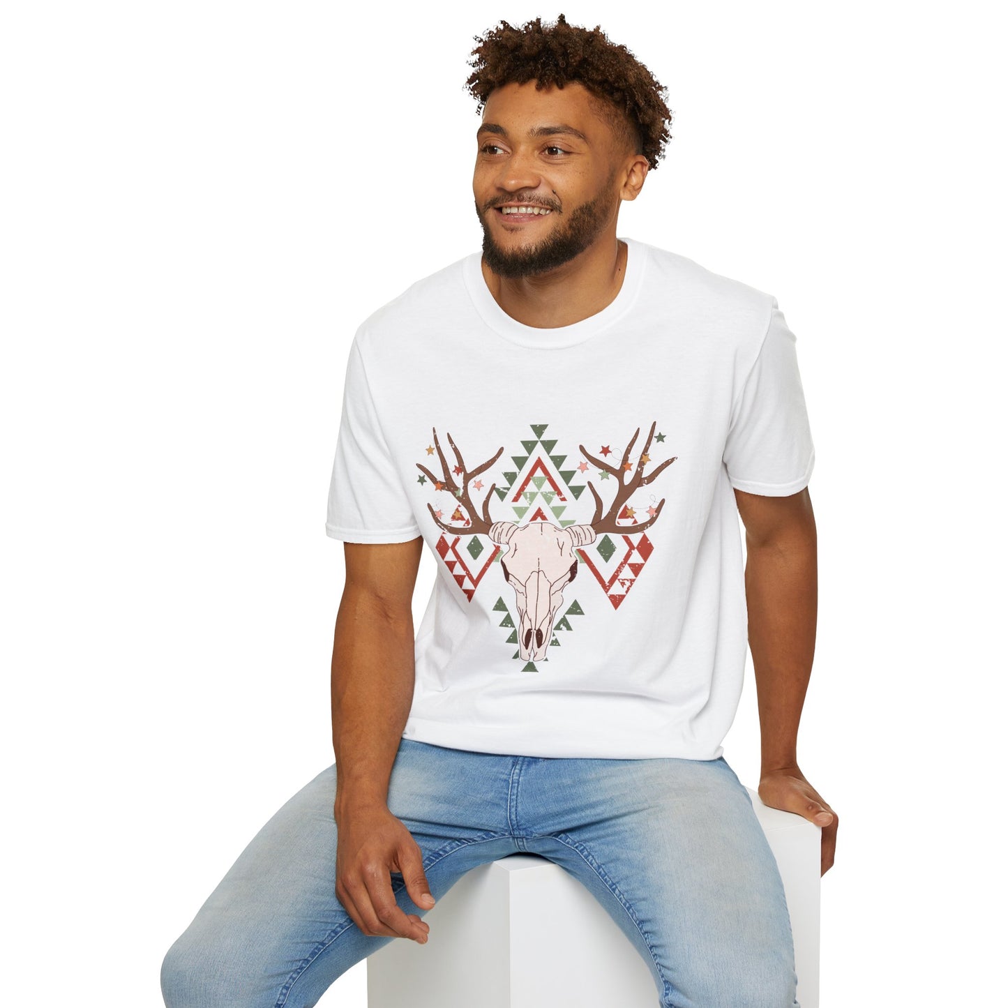 Unisex Softstyle T-Shirt Tribal Deer Skull Christmas Themed shirt