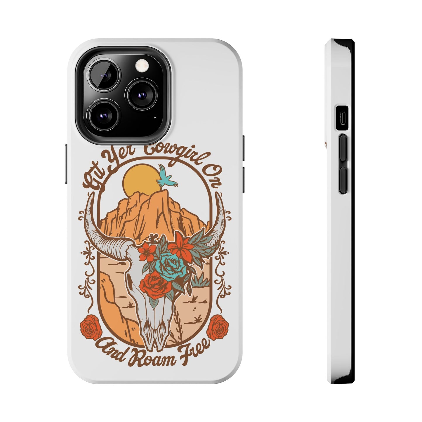 Phone Case - Cowgirl with Flowers and Cow Skull Design