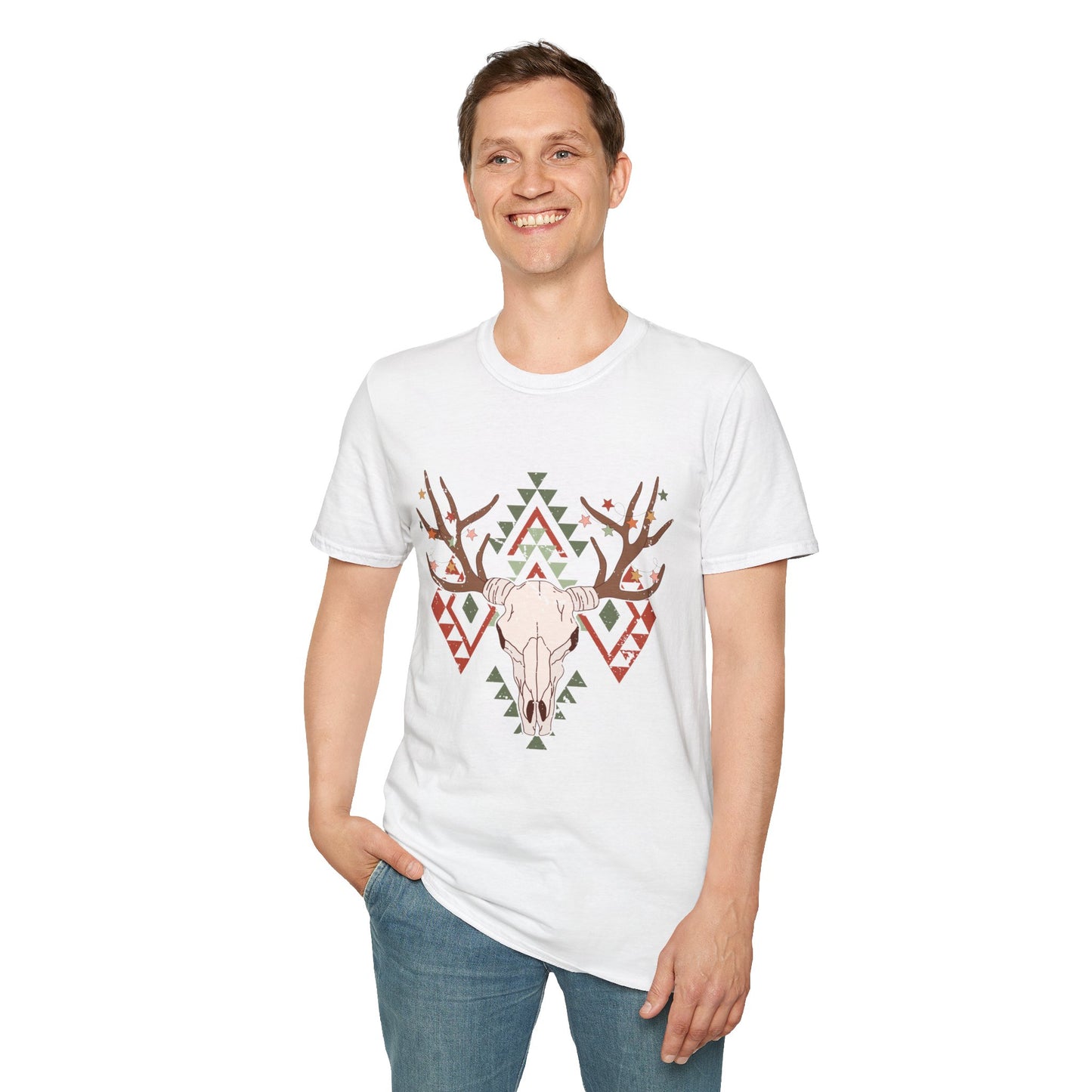 Unisex Softstyle T-Shirt Tribal Deer Skull Christmas Themed shirt