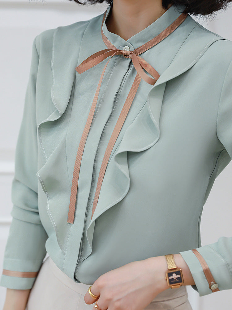 Autumn New Western Style Green Chiffon Top