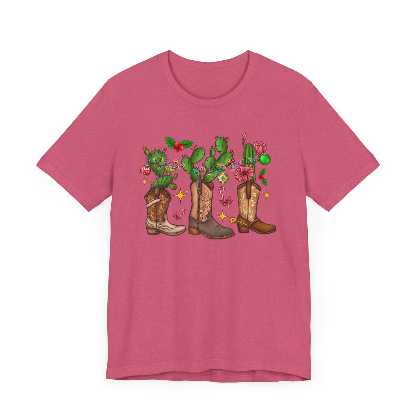 Unisex Jersey Short Sleeve Tee Cowboy Boot Christmas Cactus