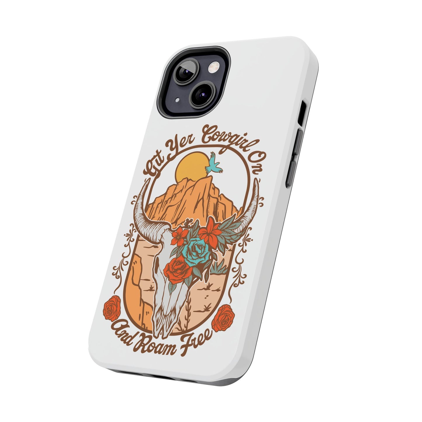 Phone Case - Cowgirl with Flowers and Cow Skull Design