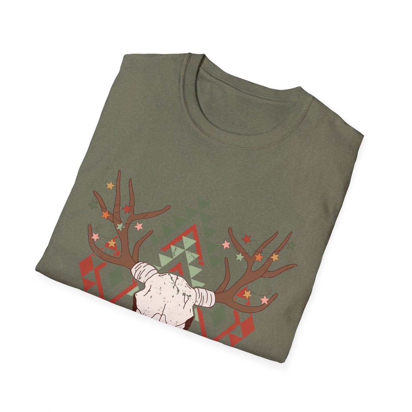 Unisex Softstyle T-Shirt Tribal Deer Skull Christmas Themed shirt