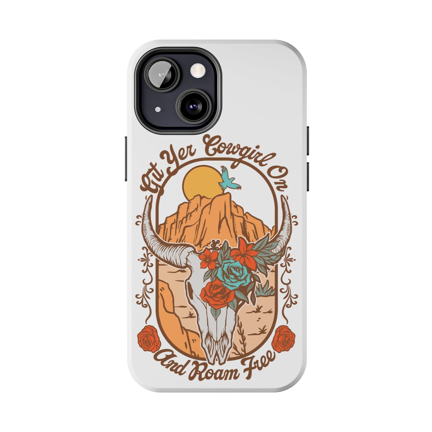 Phone Case - Cowgirl with Flowers and Cow Skull Design