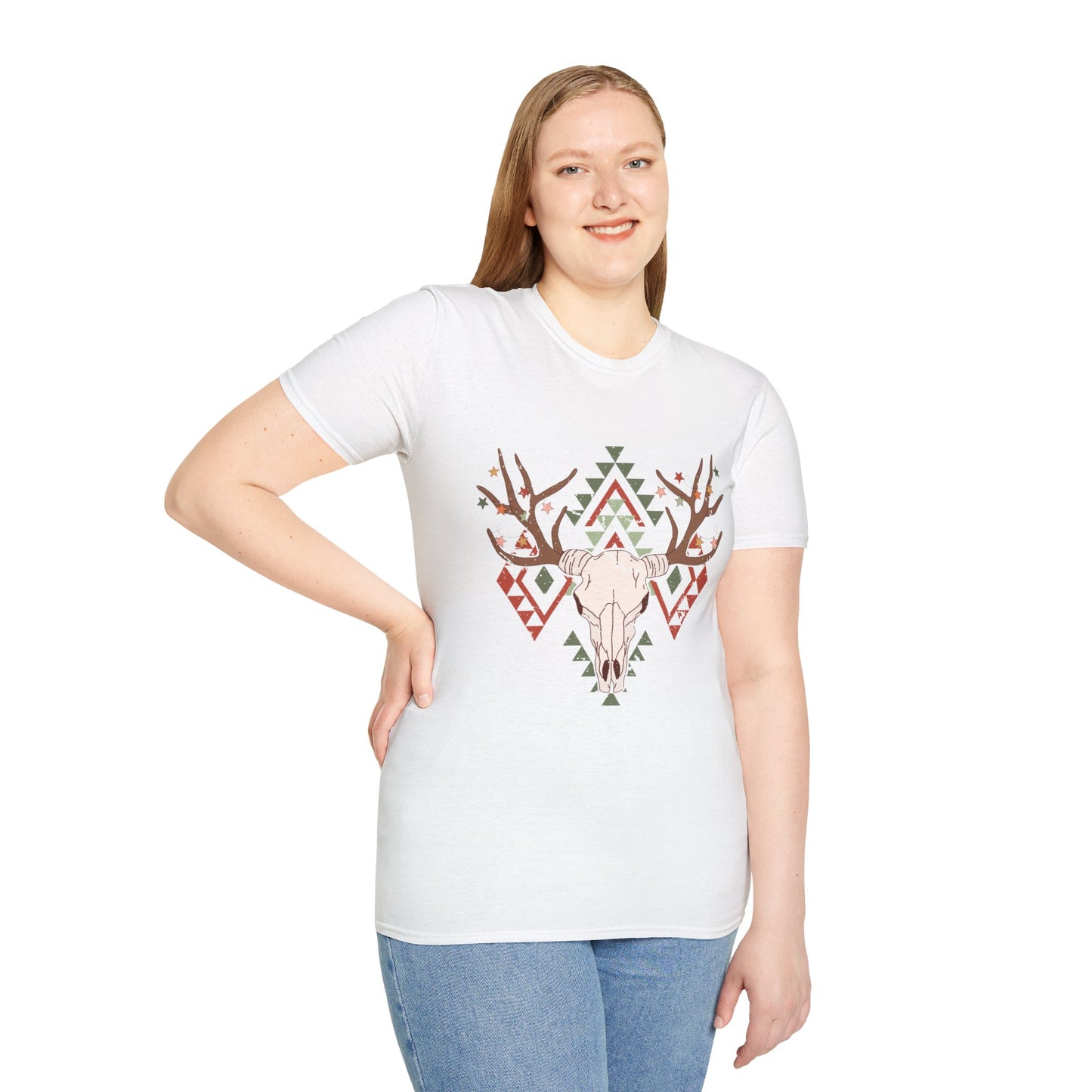 Unisex Softstyle T-Shirt Tribal Deer Skull Christmas Themed shirt