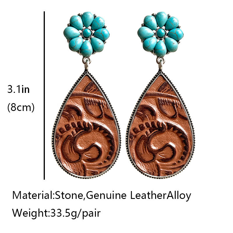 Western Embossed Leather Earrings Bohemian