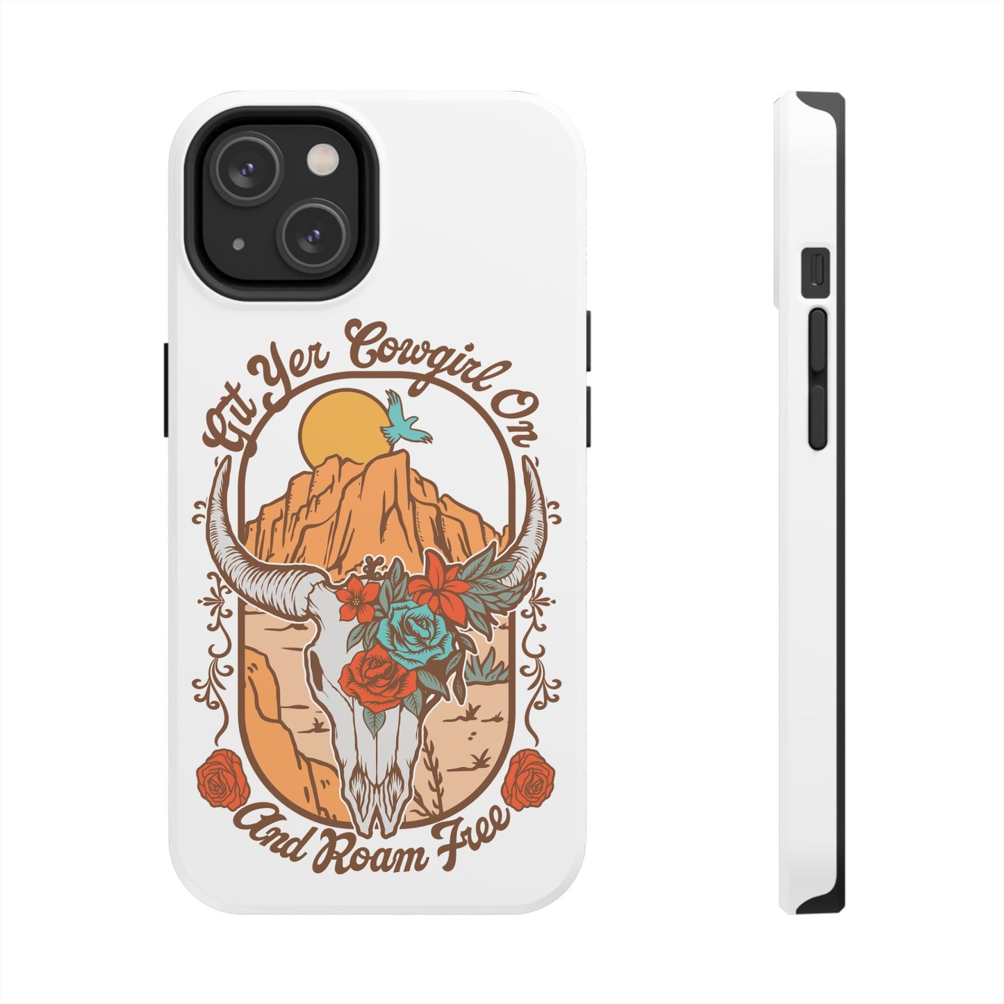 Phone Case - Cowgirl with Flowers and Cow Skull Design