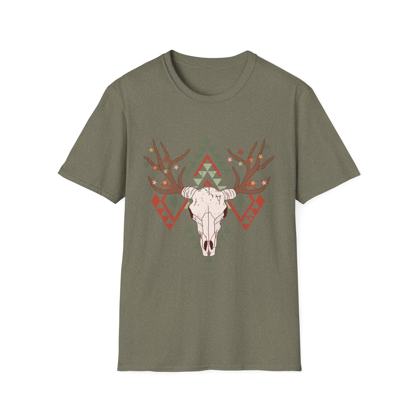 Unisex Softstyle T-Shirt Tribal Deer Skull Christmas Themed shirt