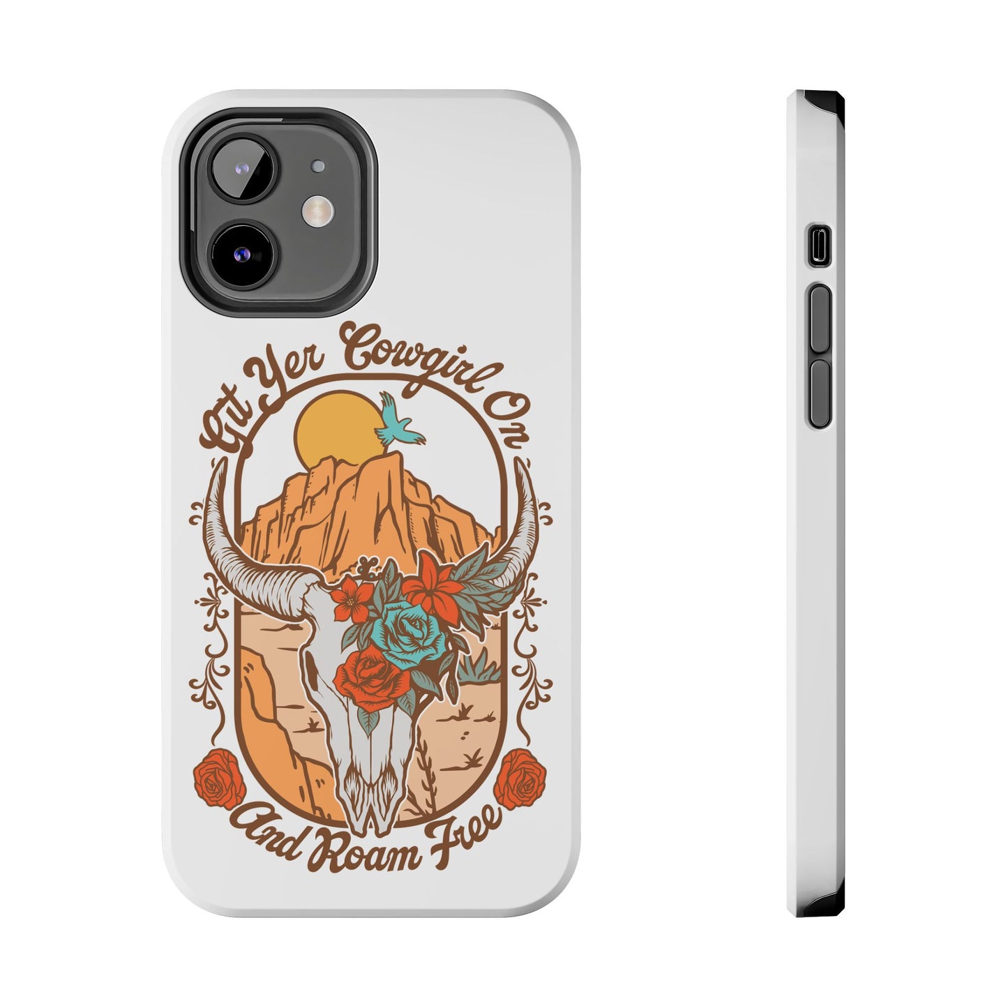 Phone Case - Cowgirl with Flowers and Cow Skull Design