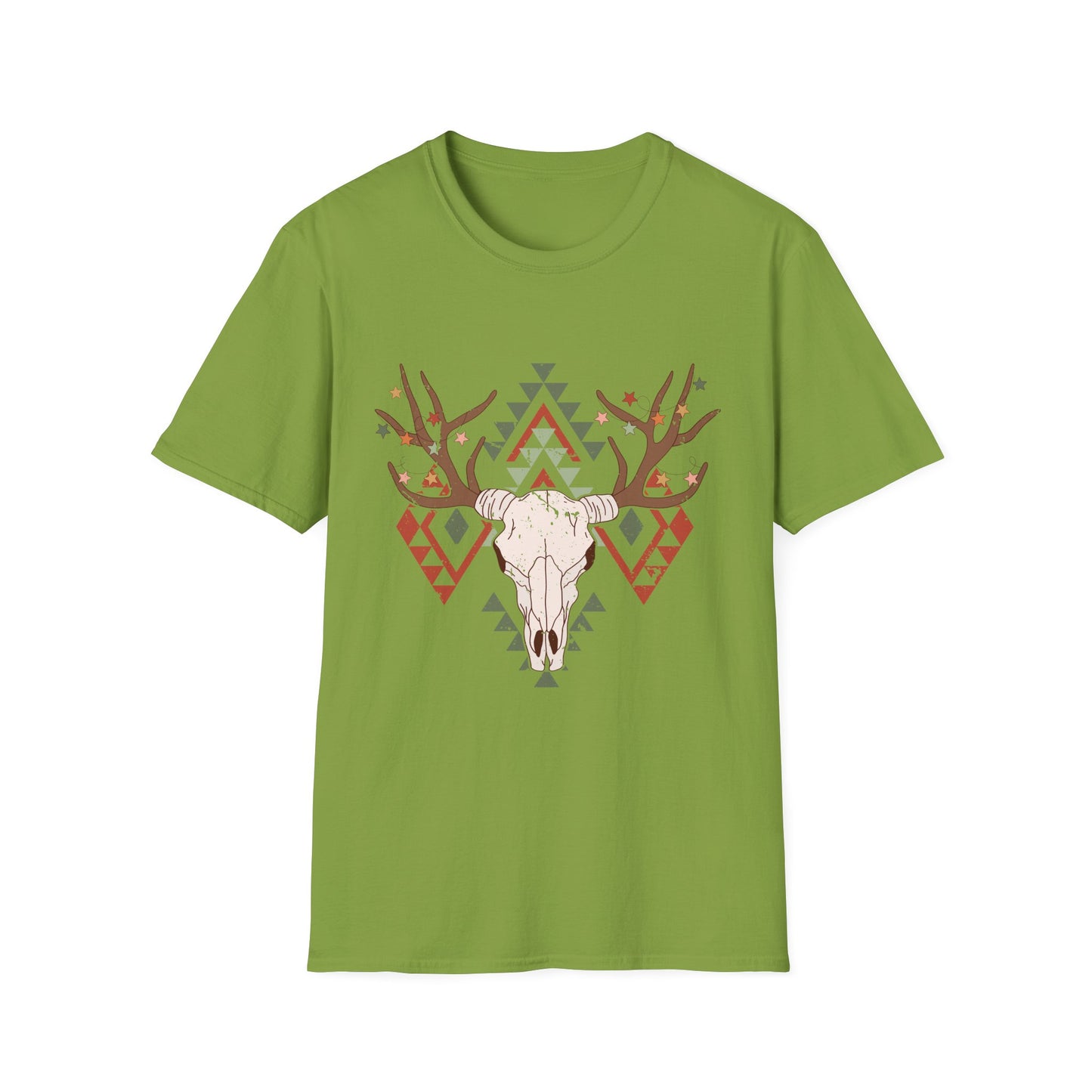 Unisex Softstyle T-Shirt Tribal Deer Skull Christmas Themed shirt