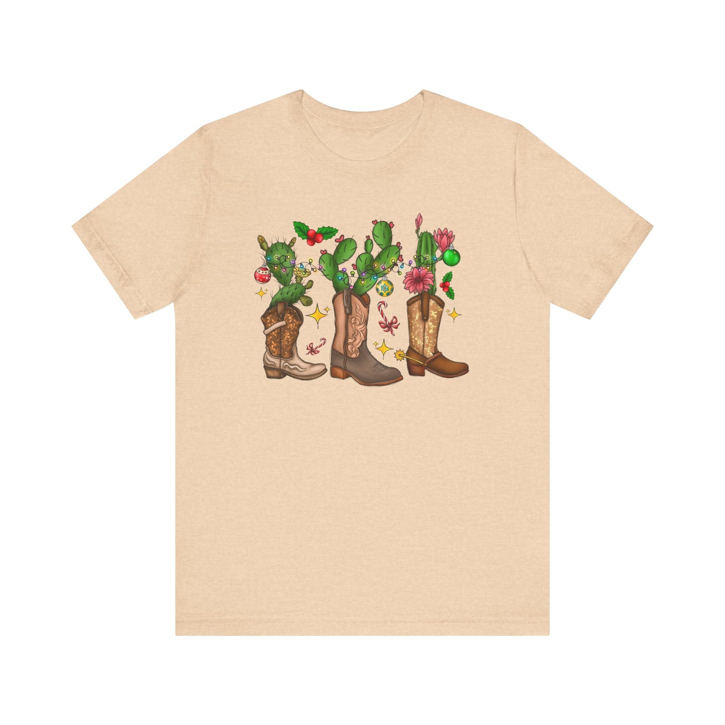 Unisex Jersey Short Sleeve Tee Cowboy Boot Christmas Cactus