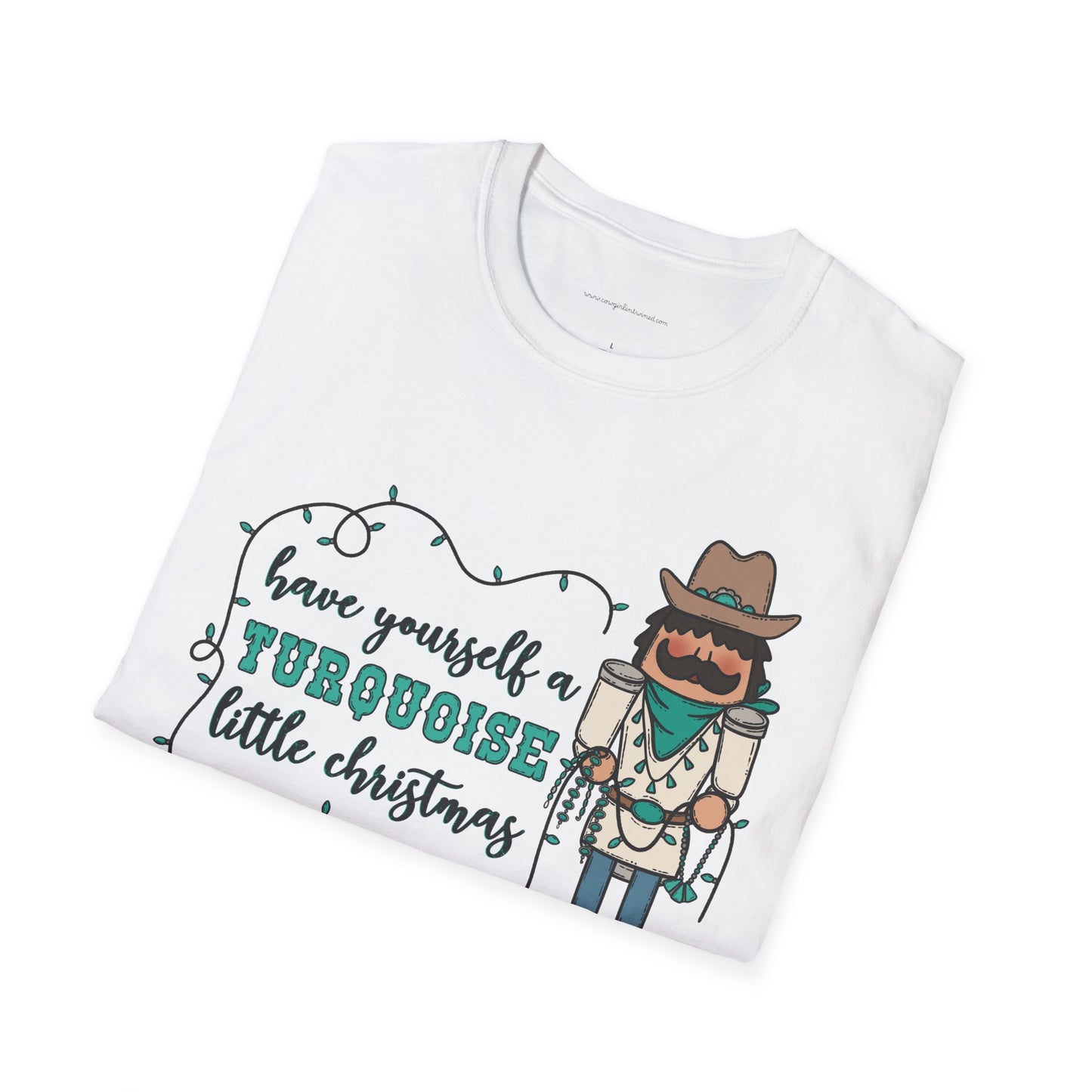 Unisex Softstyle T-Shirt Cowboy Nutcracker "Have a Turquoise Christmas"